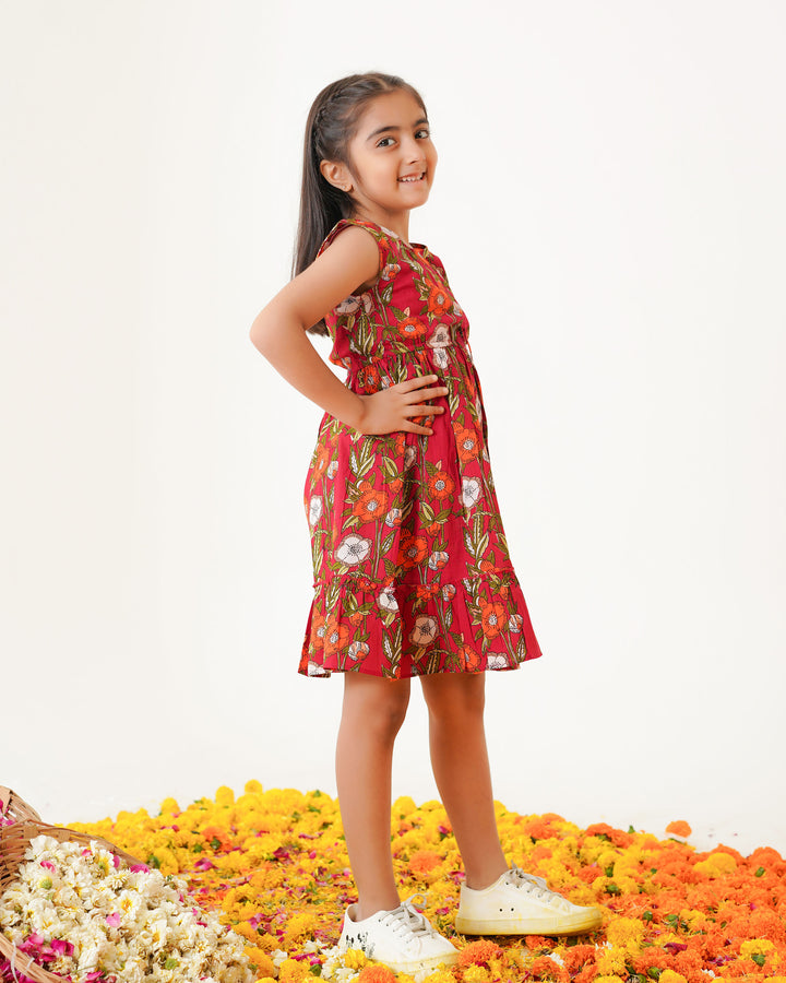 Scarlet Garden Tiered Cotton Girl's Dress