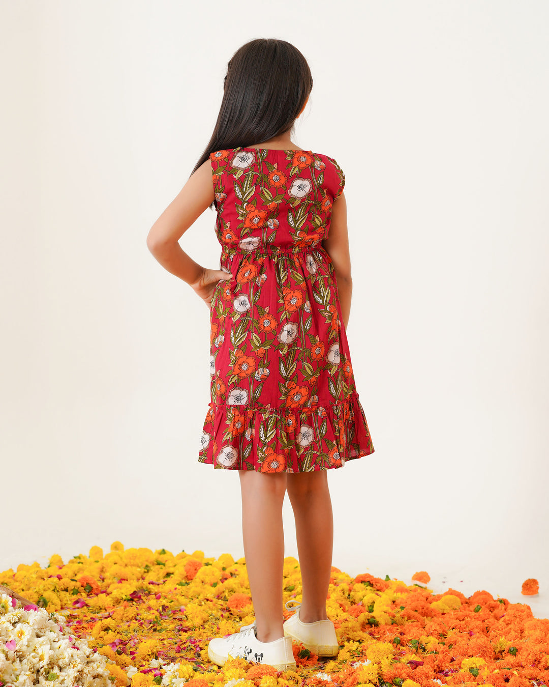 Scarlet Garden Tiered Cotton Girl's Dress