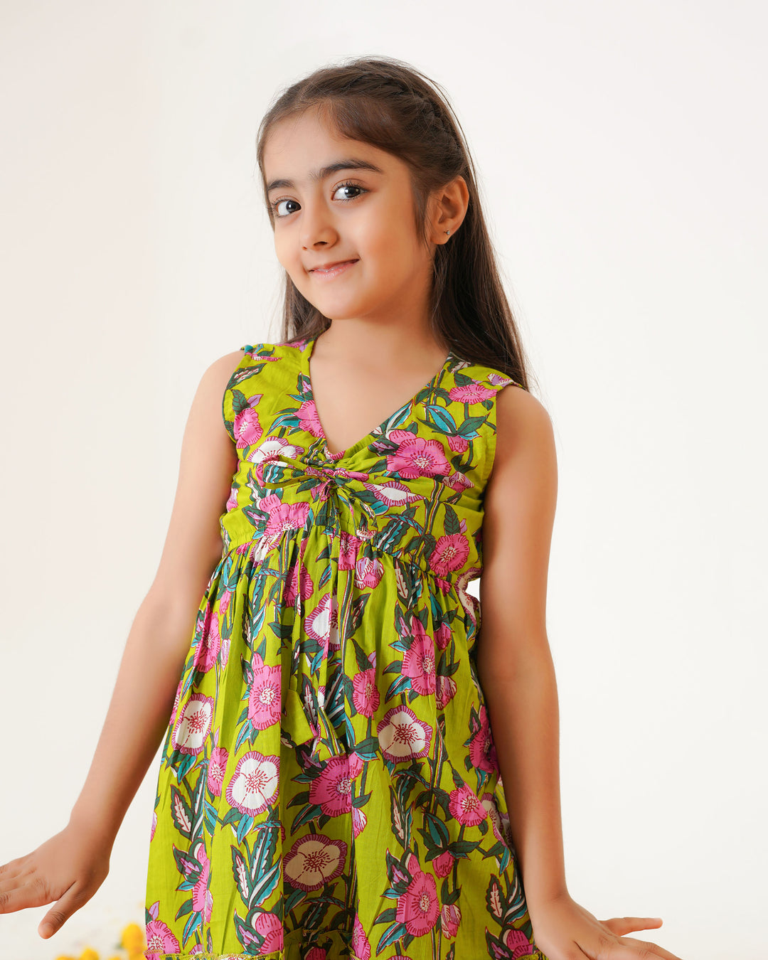 Lime Garden Tiered Cotton Girl's Dress