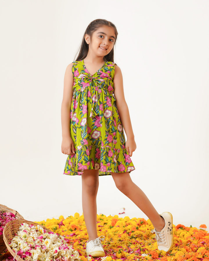 Lime Garden Mom and Daughter Dresses