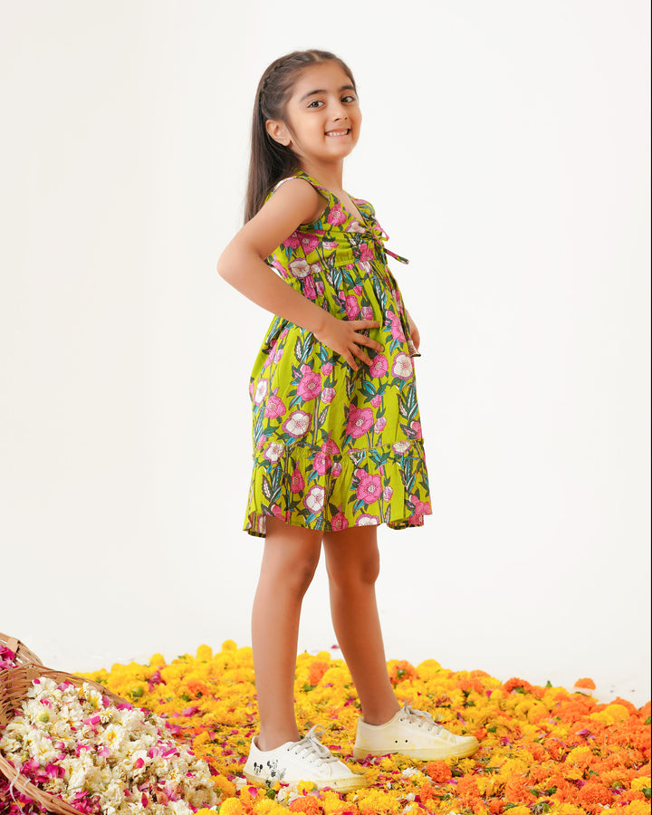 Lime Garden Tiered Cotton Girl's Dress