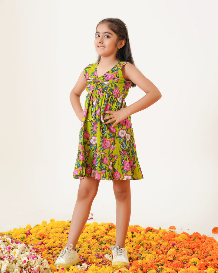 Lime Garden Tiered Cotton Girl's Dress