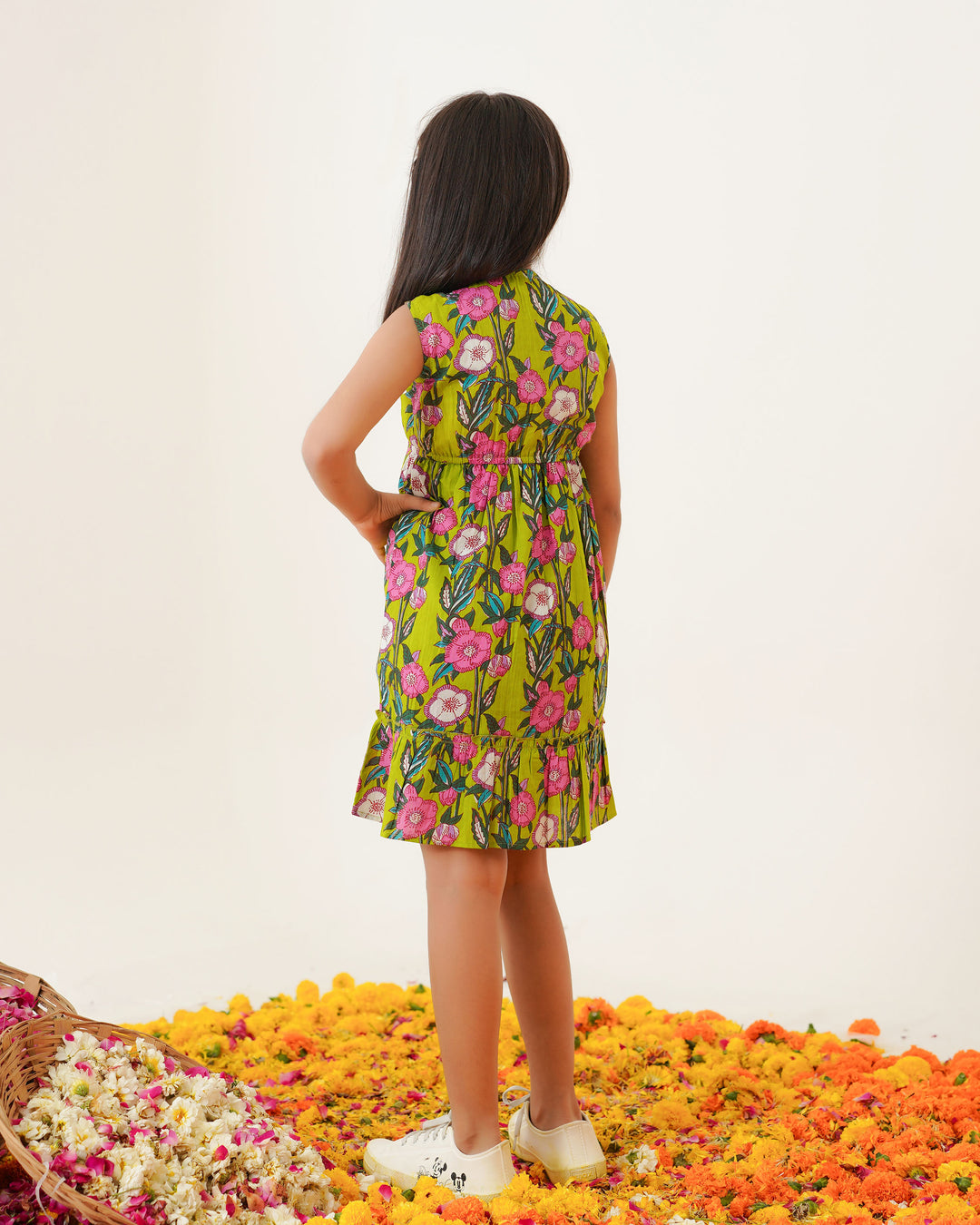 Lime Garden Tiered Cotton Girl's Dress