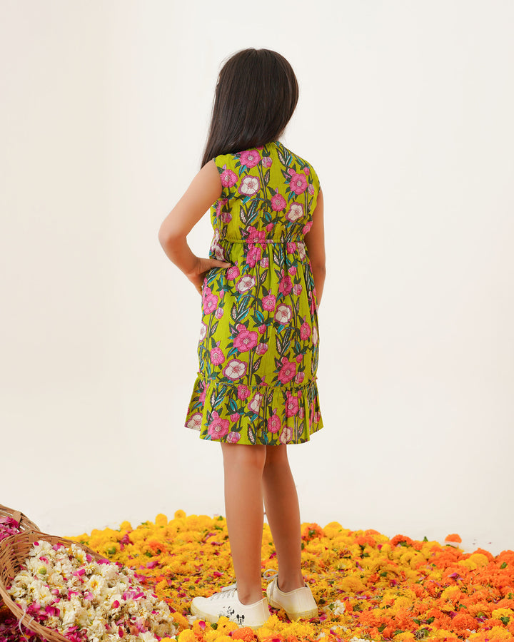 Lime Garden Tiered Cotton Girl's Dress