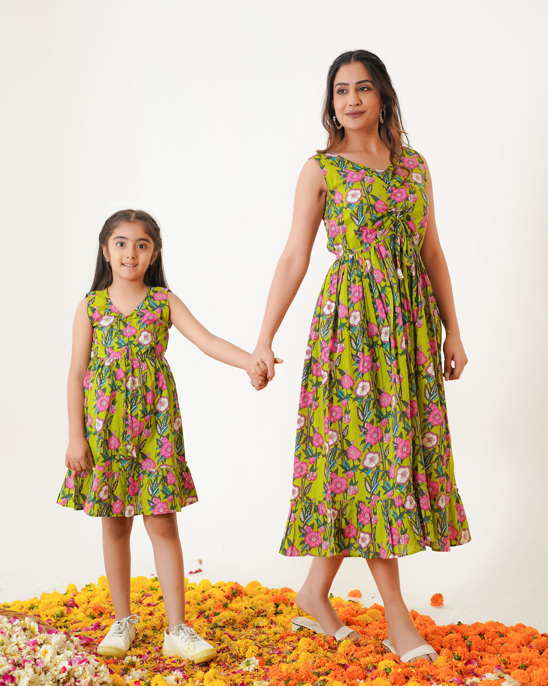 Lime Garden Mom and Daughter Dresses