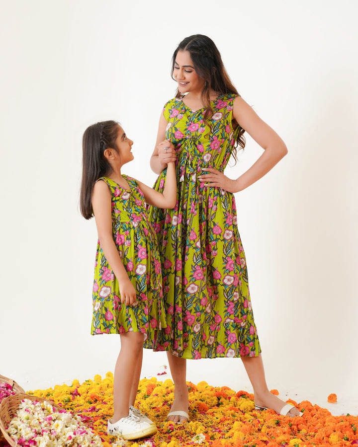 Lime Garden Mom and Daughter Dresses