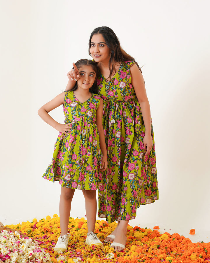 Lime Garden Mom and Daughter Dresses