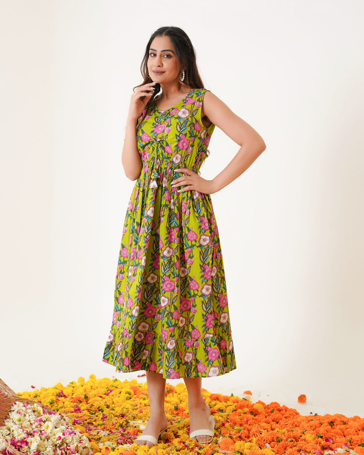 Lime Garden Mom and Daughter Dresses