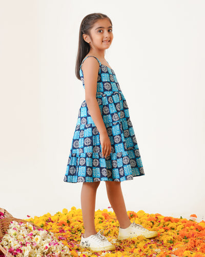 'Indigo Haze' Girl's 3-Tiered Cotton Dress