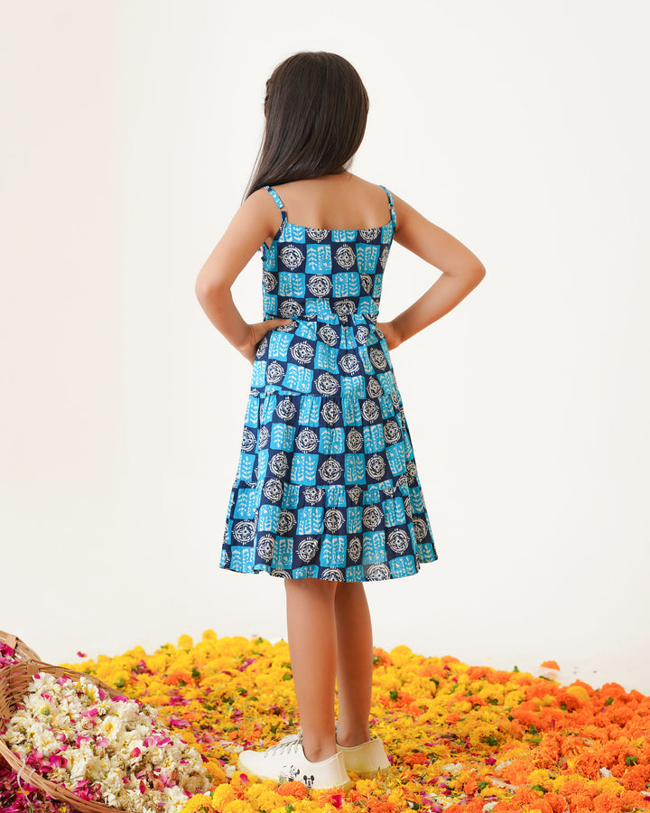 'Indigo Haze' Girl's 3-Tiered Cotton Dress