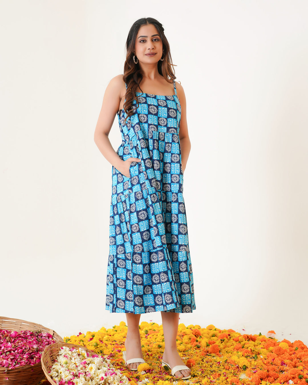 'Indigo Haze' Mom and Daughter Tiered Cotton Dresses