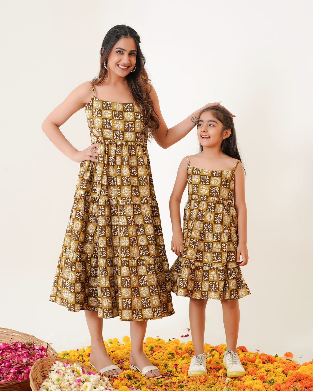 'Desert Haze' Mom and Daughter Tiered Cotton Dresses