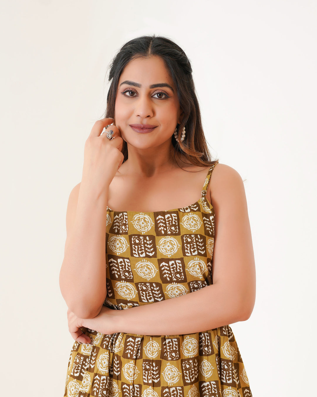 'Desert Haze' 3-Tiered Cotton Midi Dress with Pockets