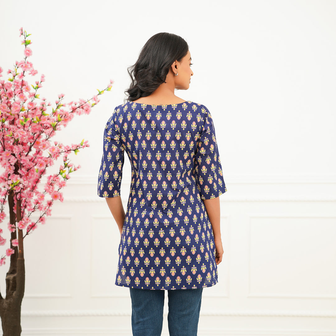 'Blue Booti' Cotton Short Kurti