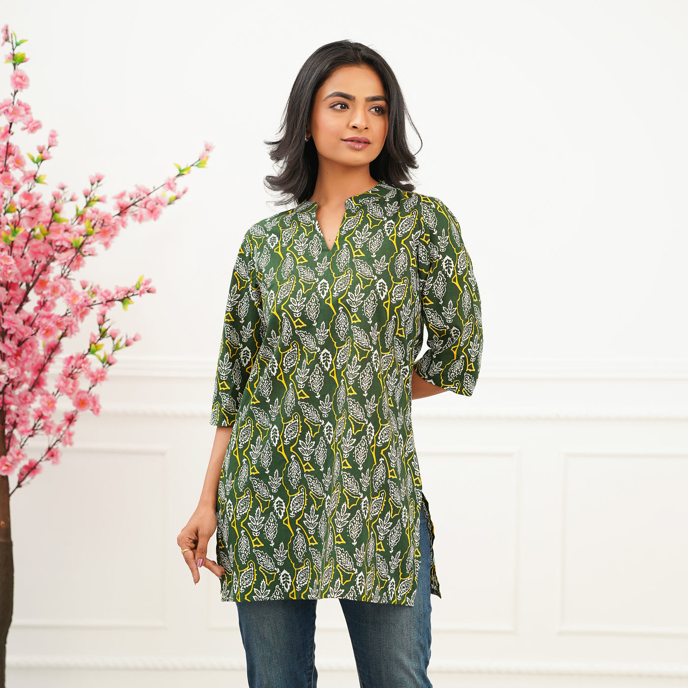 'Green Oasis' Cotton Short Kurti