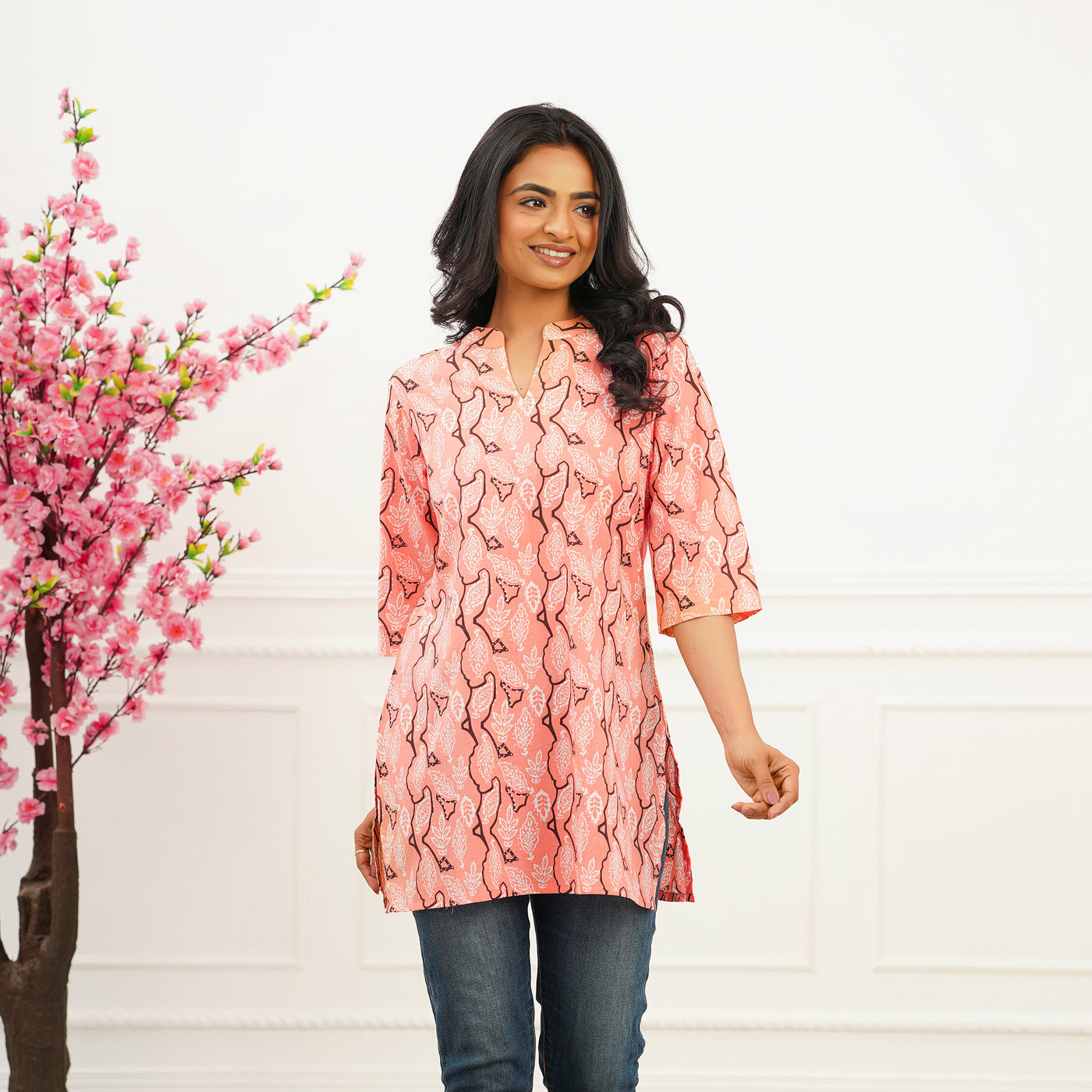 'Peach Oasis' Cotton Short Kurti