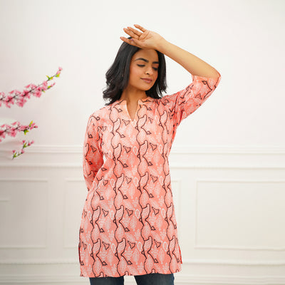 'Peach Oasis' Cotton Short Kurti