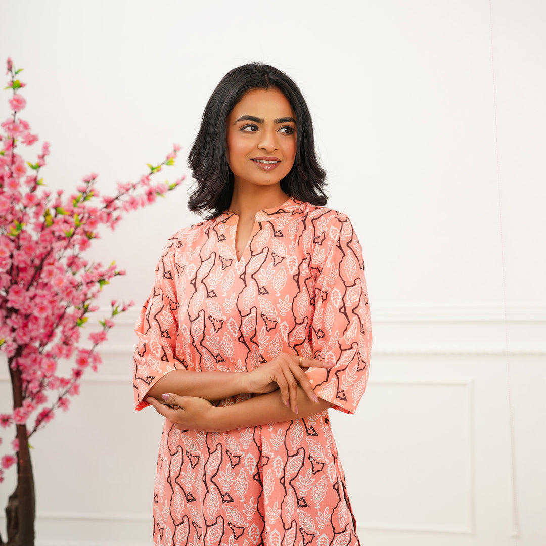 'Peach Oasis' Cotton Short Kurti