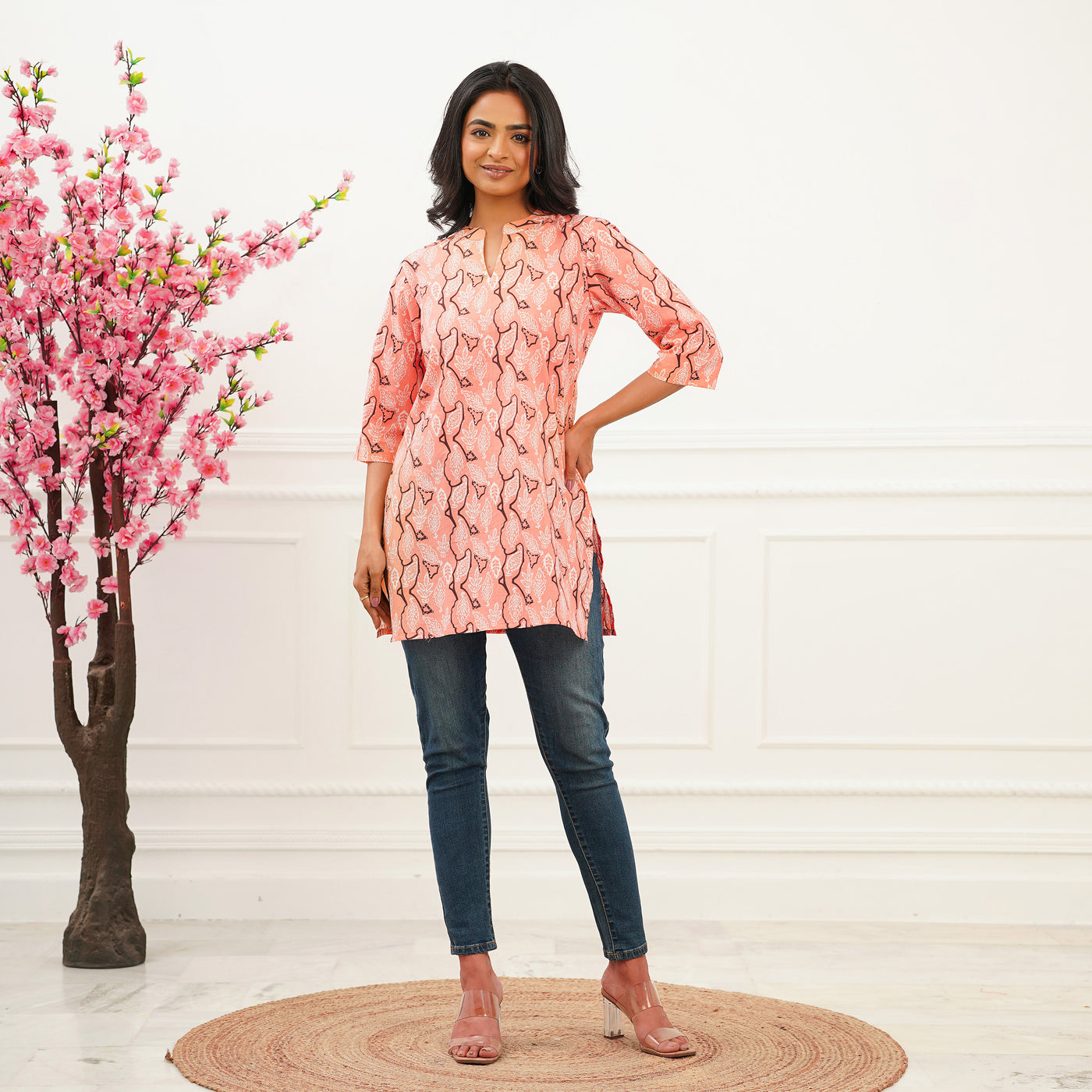 'Peach Oasis' Cotton Short Kurti