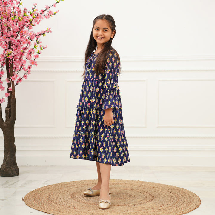 Blue Booti 3-Tiered Girl's Cotton Dress