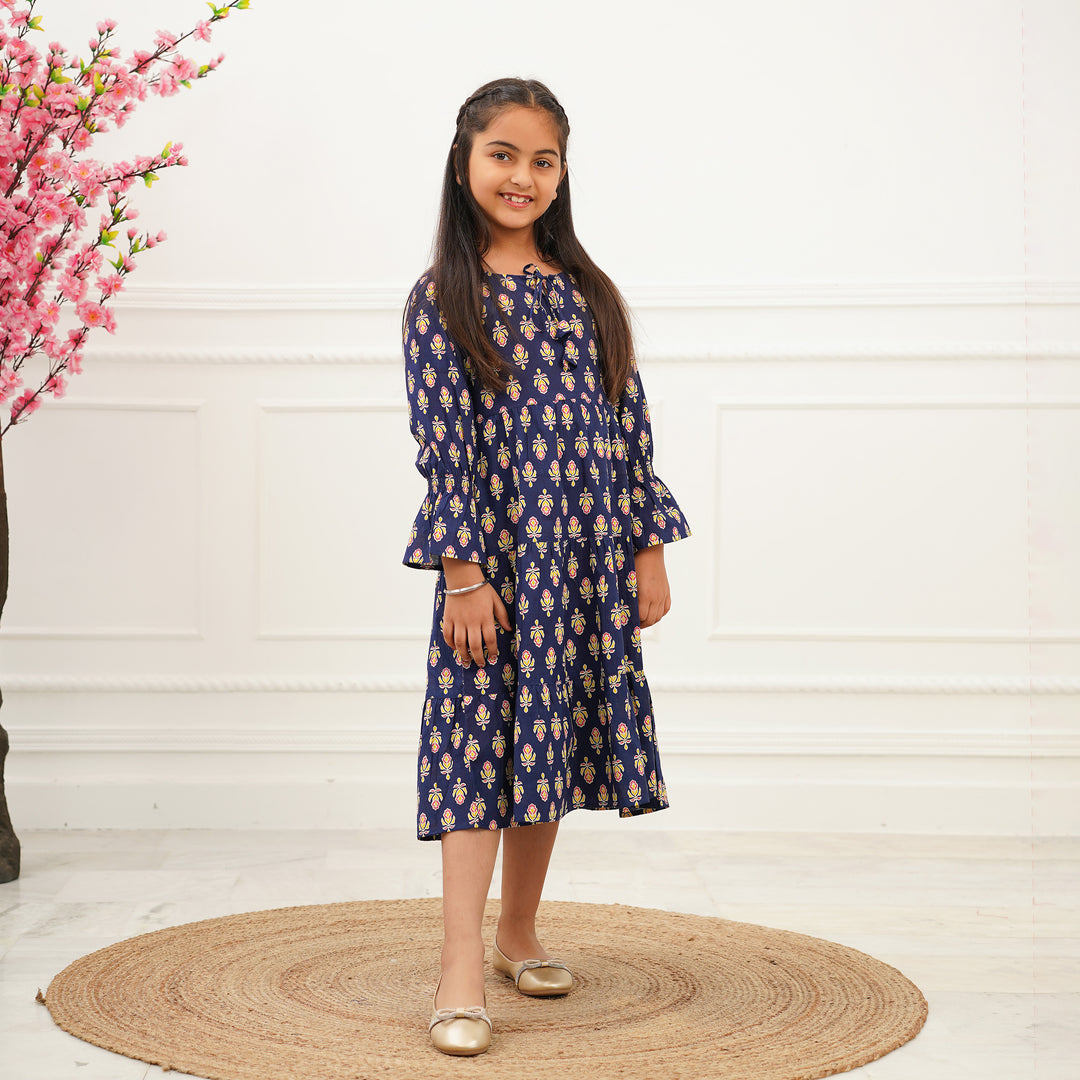 Blue Booti Mom and Daughter 3-Tiered Cotton Dresses