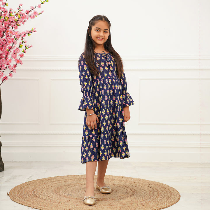 Blue Booti 3-Tiered Girl's Cotton Dress