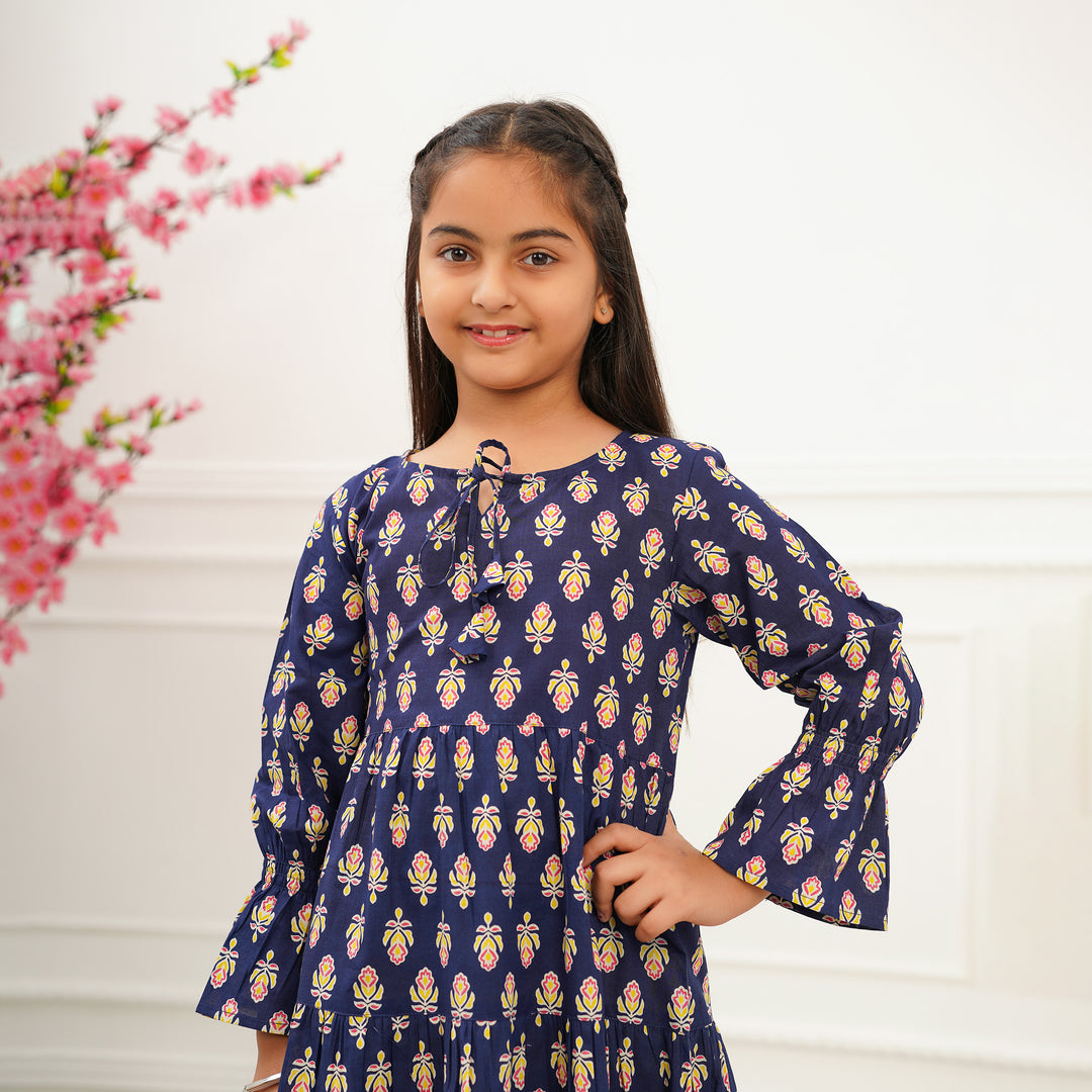 Blue Booti 3-Tiered Girl's Cotton Dress