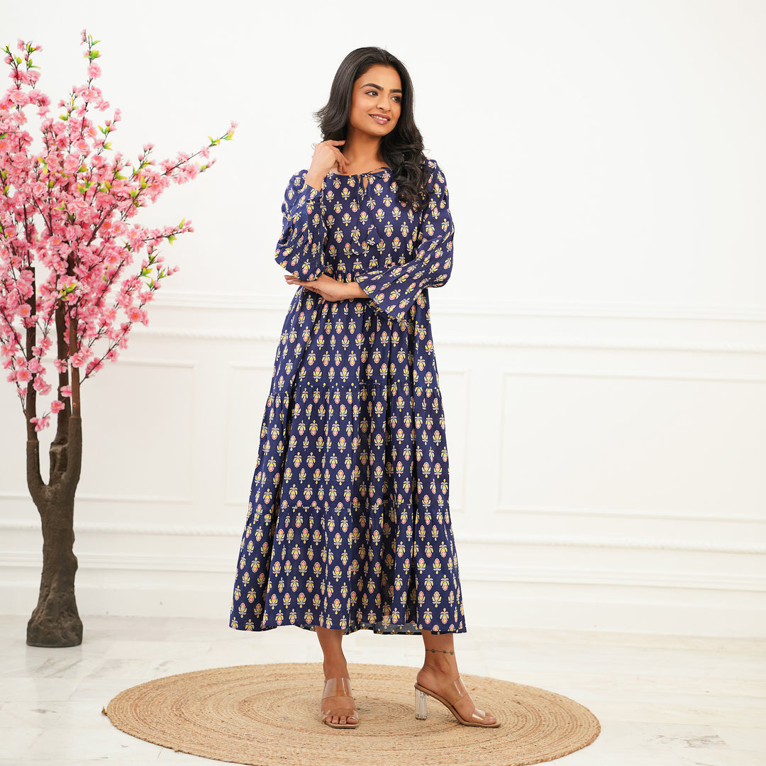 Blue Booti Mom and Daughter 3-Tiered Cotton Dresses