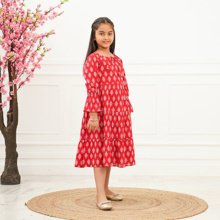 Red Booti Mom and Daughter 3-Tiered Cotton Dresses