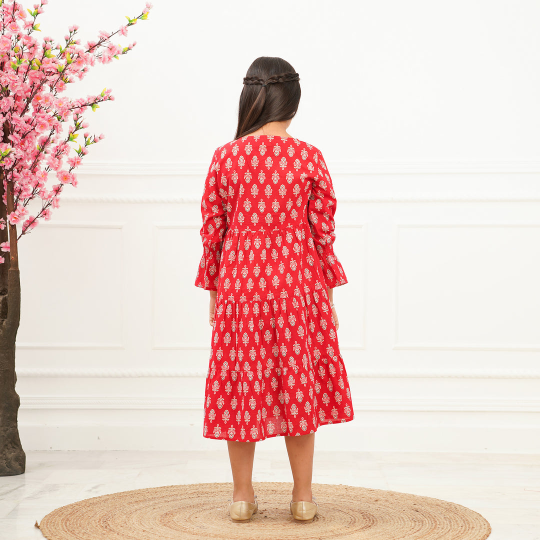 Red Booti 3-Tiered Girl's Cotton Dress