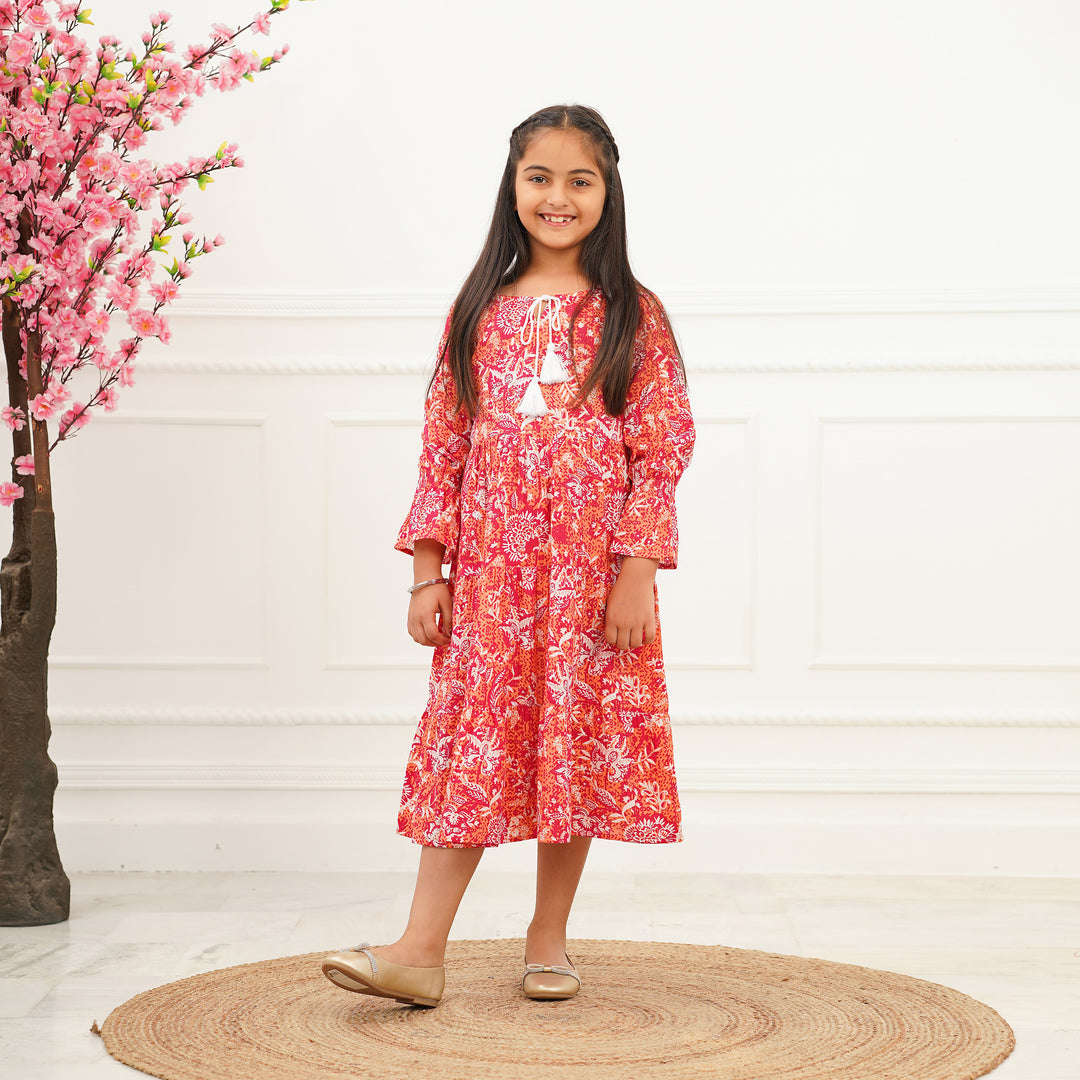 Sunrise Peach 3-Tiered Girl's Cotton Dress