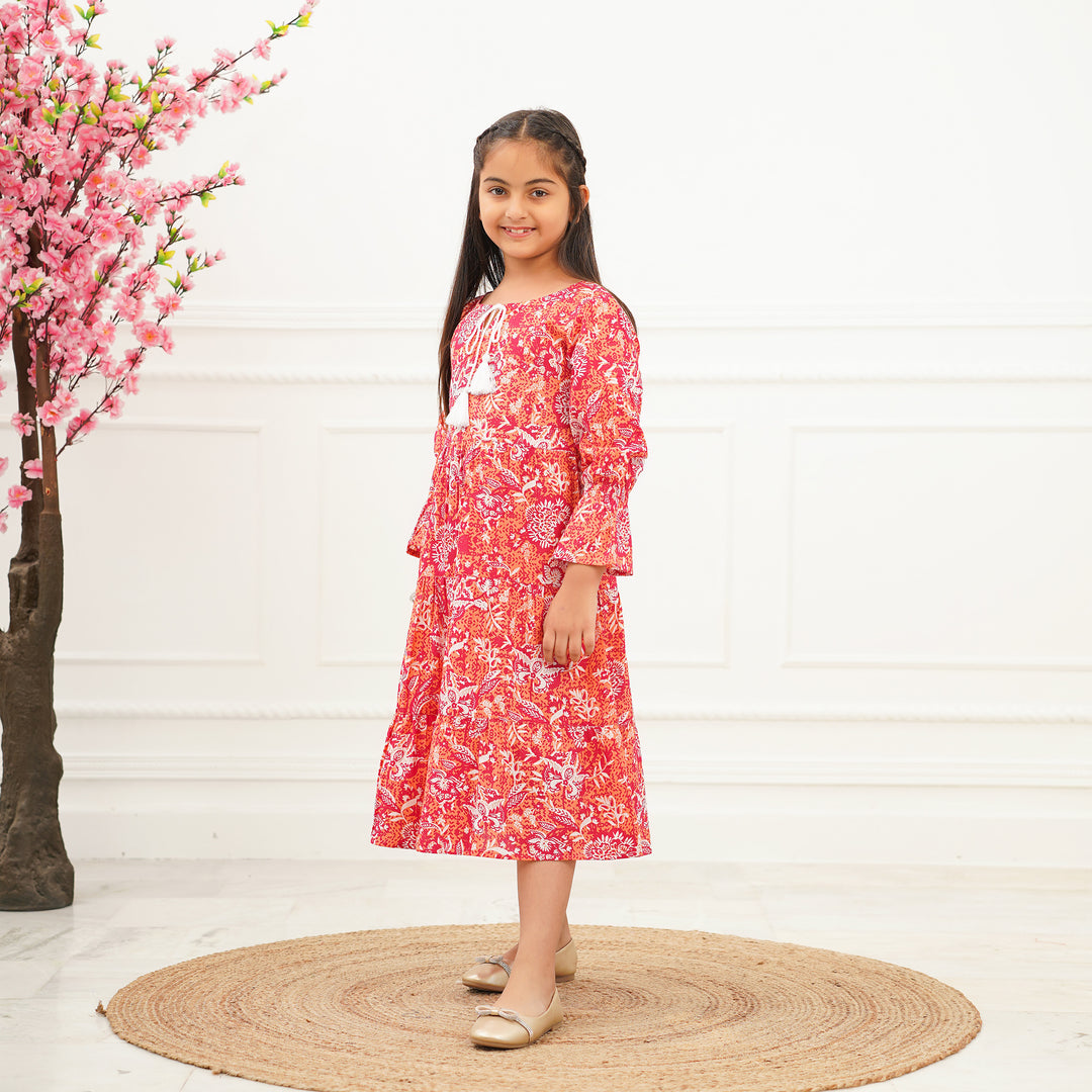 'Sunrise Peach' Mom and Daughter Tiered Cotton Dresses