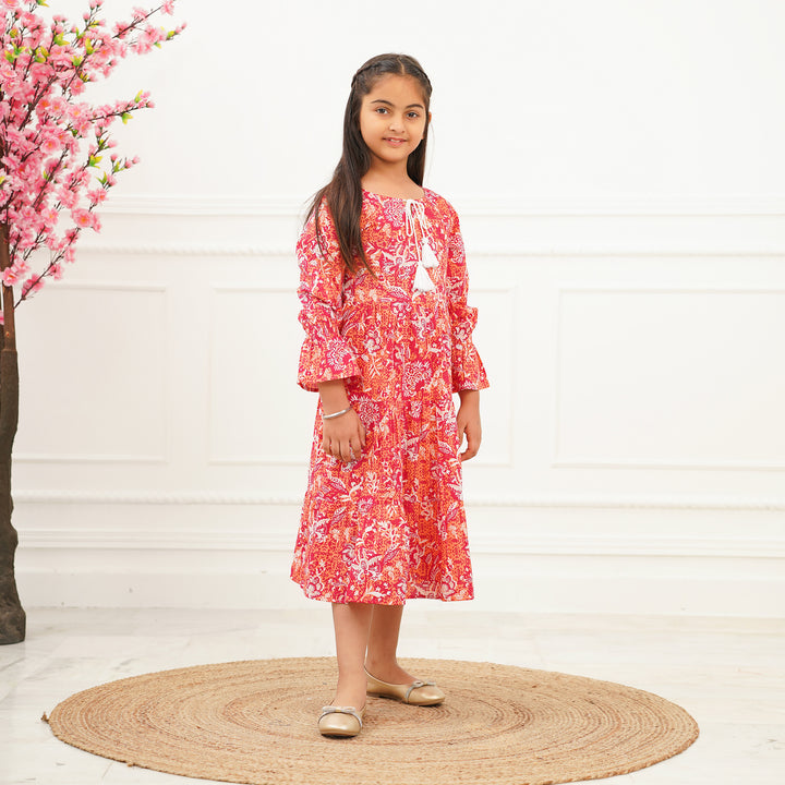 Sunrise Peach 3-Tiered Girl's Cotton Dress