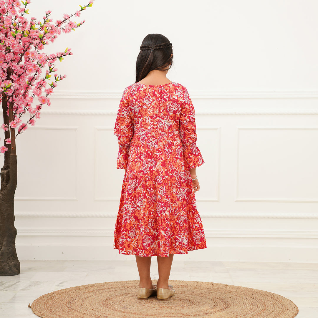 Sunrise Peach 3-Tiered Girl's Cotton Dress
