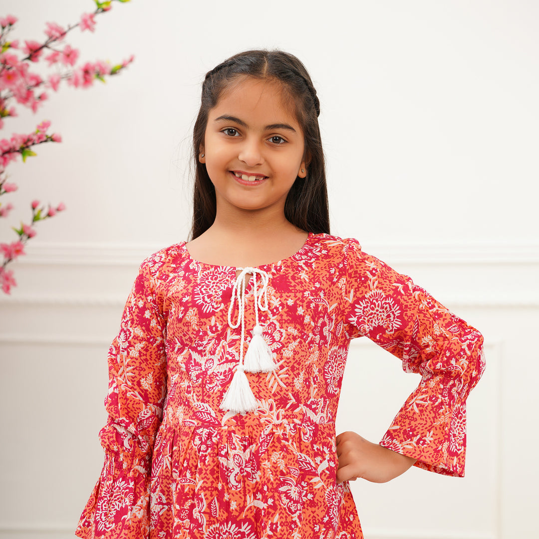 Sunrise Peach 3-Tiered Girl's Cotton Dress