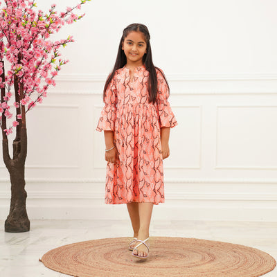 'Peach Oasis' Mom and Daughter Cotton Dresses