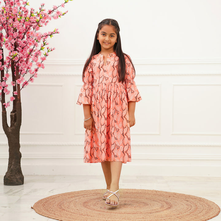 Peach Oasis Girl's Cotton Dress