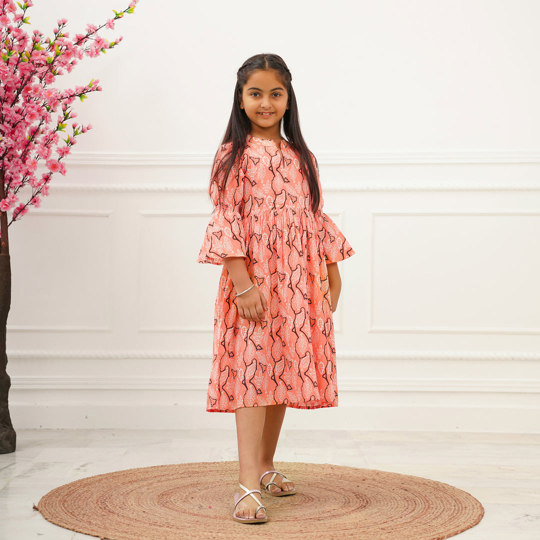 Peach Oasis Girl's Cotton Dress