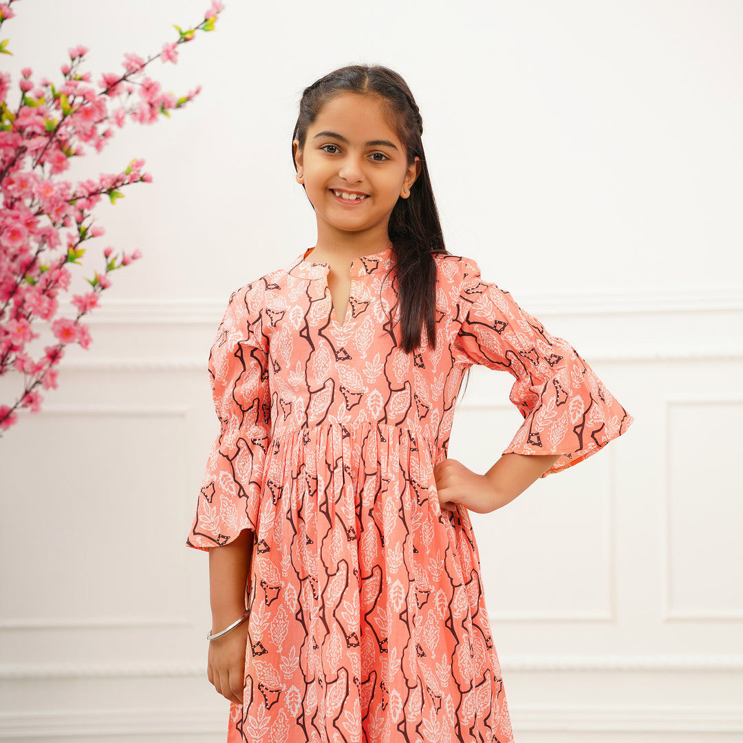 Peach Oasis Girl's Cotton Dress