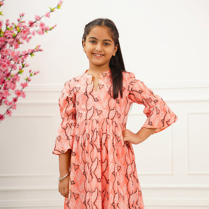 Peach Oasis Girl's Cotton Dress