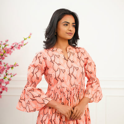 'Peach Oasis' Cotton Midi Dress with Pockets