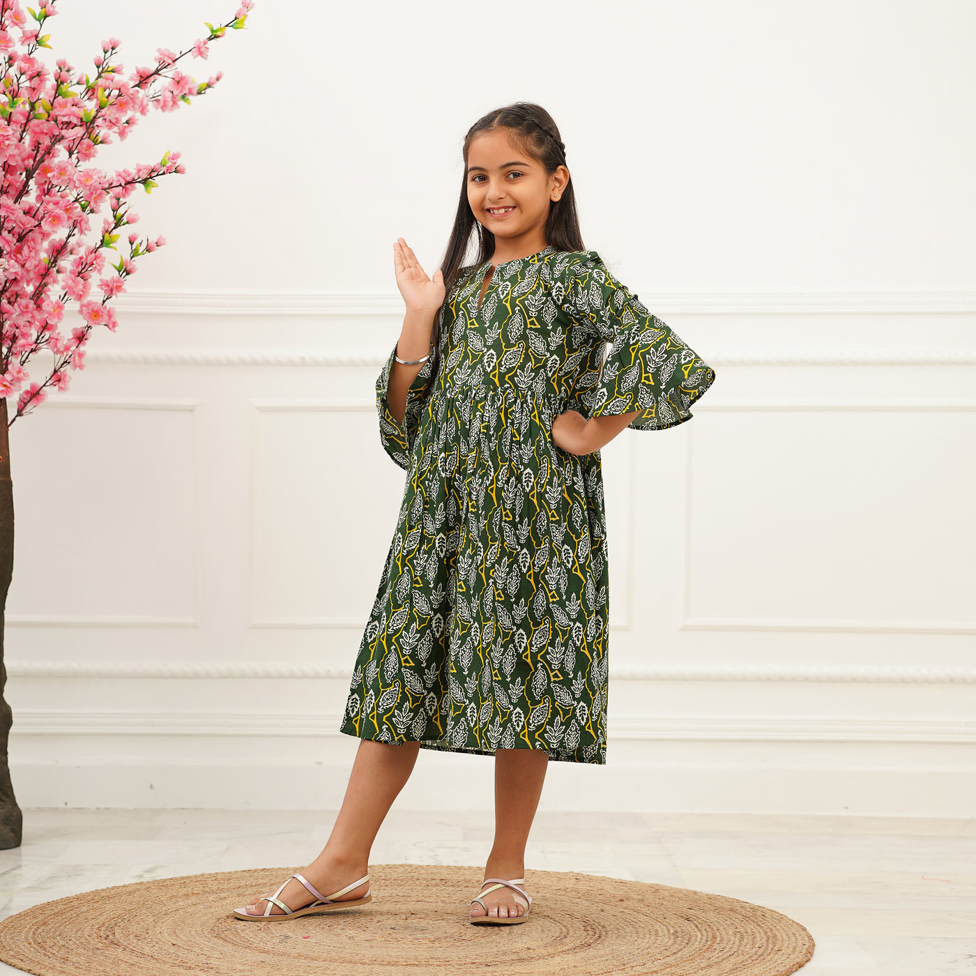 'Green Oasis' Mom and Daughter Cotton Dresses