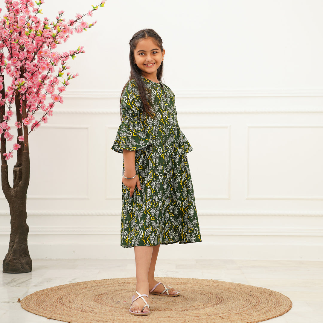 Green Oasis Girl's Cotton Dress – Fashiana