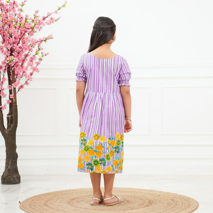 Purple Multi Flower Girl's Cotton Dress