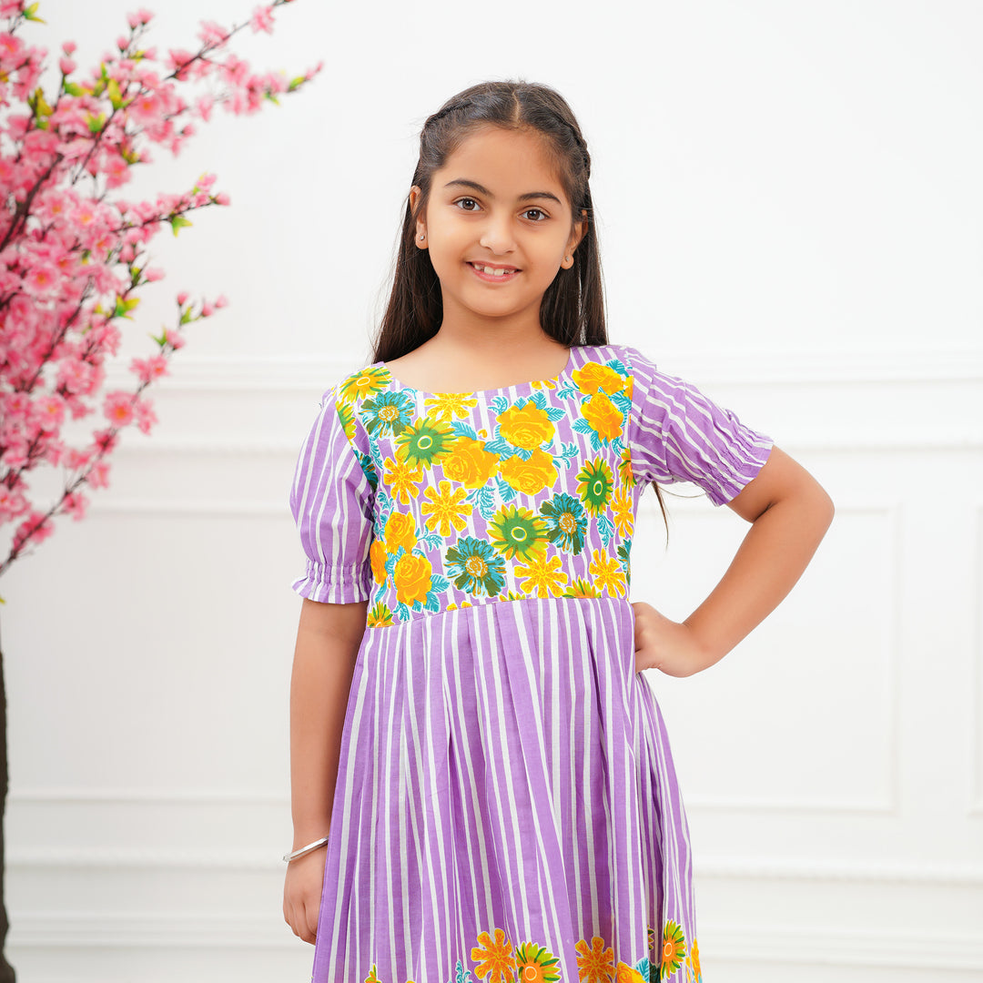 Purple Multi Flower Girl's Cotton Dress