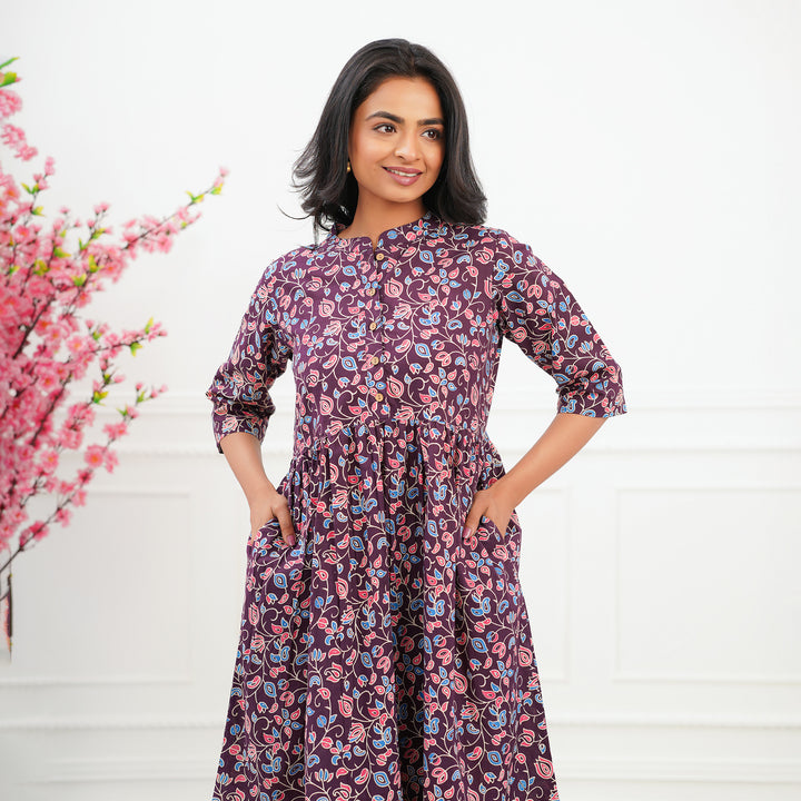 'Purple Ditsy' Tiered Mom and Daughter Cotton Dresses