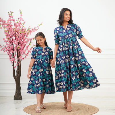 Twilight Lily Tiered Mom and Daughter Cotton Dresses