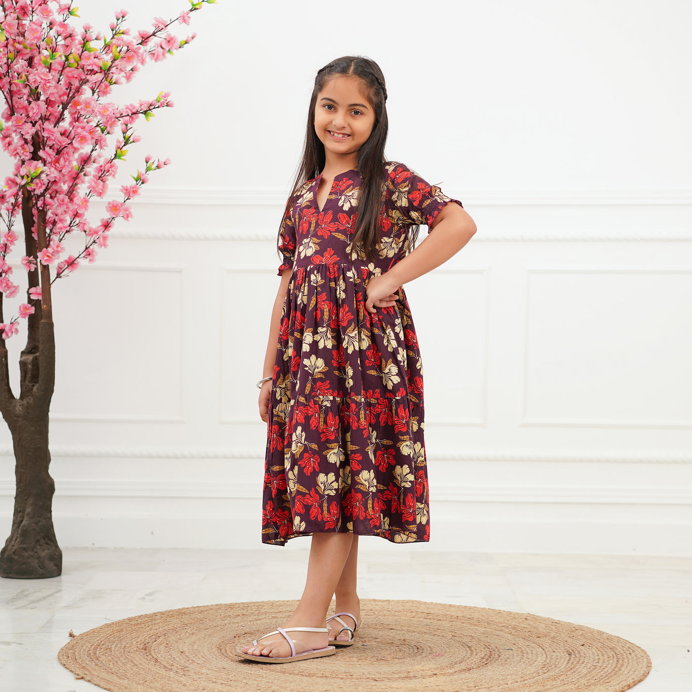 'Lily on Brown' Girl's Cotton Tiered Dress