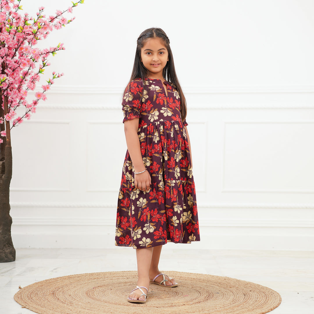 'Lily on Brown' Girl's Cotton Tiered Dress