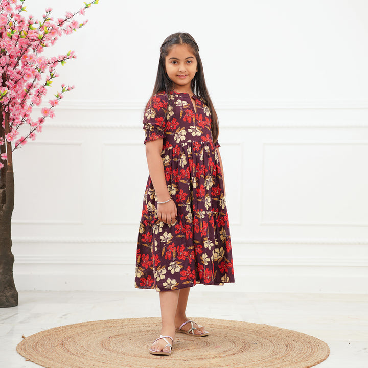 'Lily on Brown' Girl's Cotton Tiered Dress